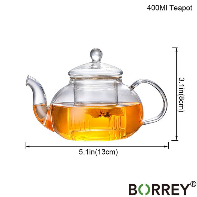 BORREY Glass Tea Set Heat Resistant Glass Tea Infuser Tea Pot Double Wall Glass Cup Kung Fu Tea Set Puer Kettle Gas Stove Teapot