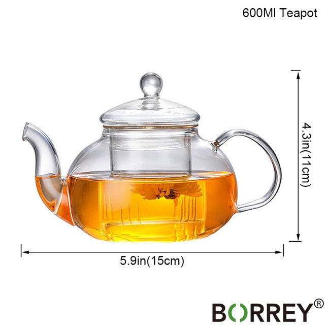 BORREY Glass Tea Set Heat Resistant Glass Tea Infuser Tea Pot Double Wall Glass Cup Kung Fu Tea Set Puer Kettle Gas Stove Teapot
