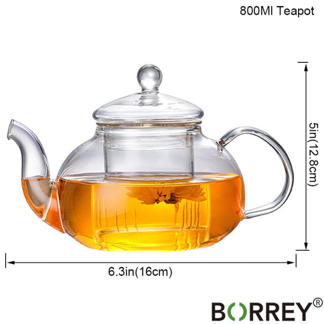 BORREY Glass Tea Set Heat Resistant Glass Tea Infuser Tea Pot Double Wall Glass Cup Kung Fu Tea Set Puer Kettle Gas Stove Teapot