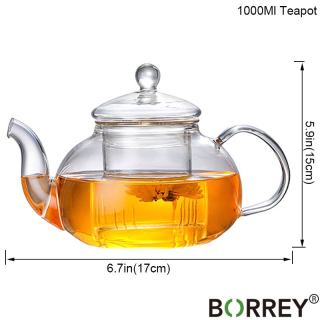 BORREY Glass Tea Set Heat Resistant Glass Tea Infuser Tea Pot Double Wall Glass Cup Kung Fu Tea Set Puer Kettle Gas Stove Teapot
