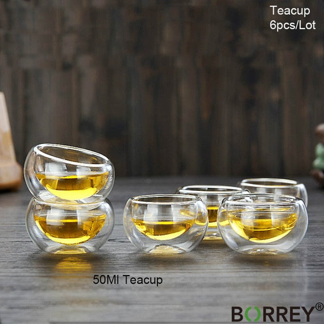 BORREY Glass Tea Set Heat Resistant Glass Tea Infuser Tea Pot Double Wall Glass Cup Kung Fu Tea Set Puer Kettle Gas Stove Teapot